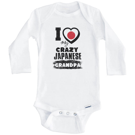 I Love My Crazy Japanese Grandpa Funny Japan Flag Grandchild Baby Bodysuit (Long Sleeves)