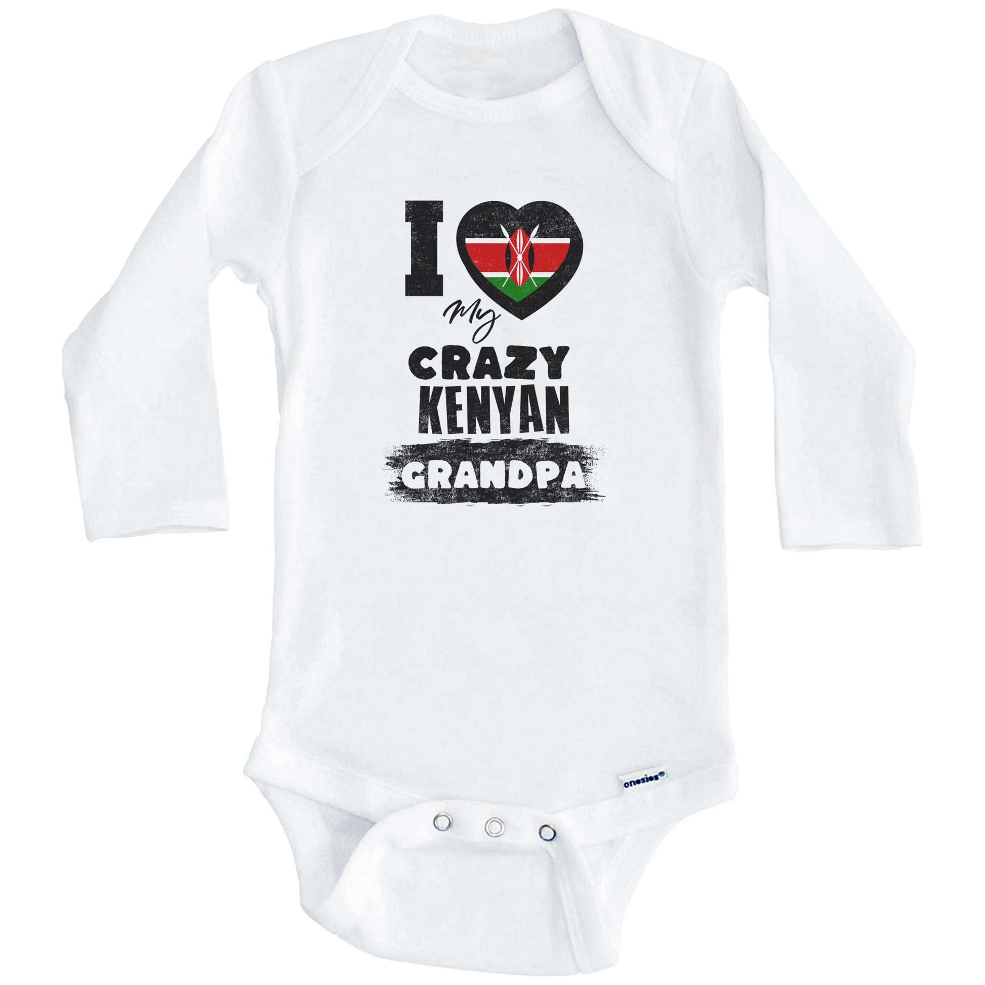 I Love My Crazy Kenyan Grandpa Funny Kenya Flag Grandchild Baby Bodysuit (Long Sleeves)