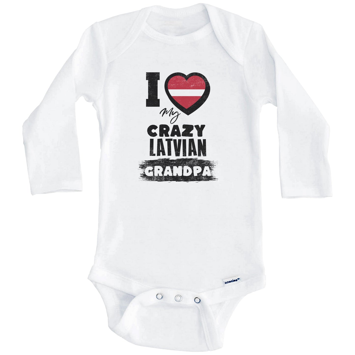 I Love My Crazy Latvian Grandpa Funny Latvia Flag Grandchild Baby Bodysuit (Long Sleeves)