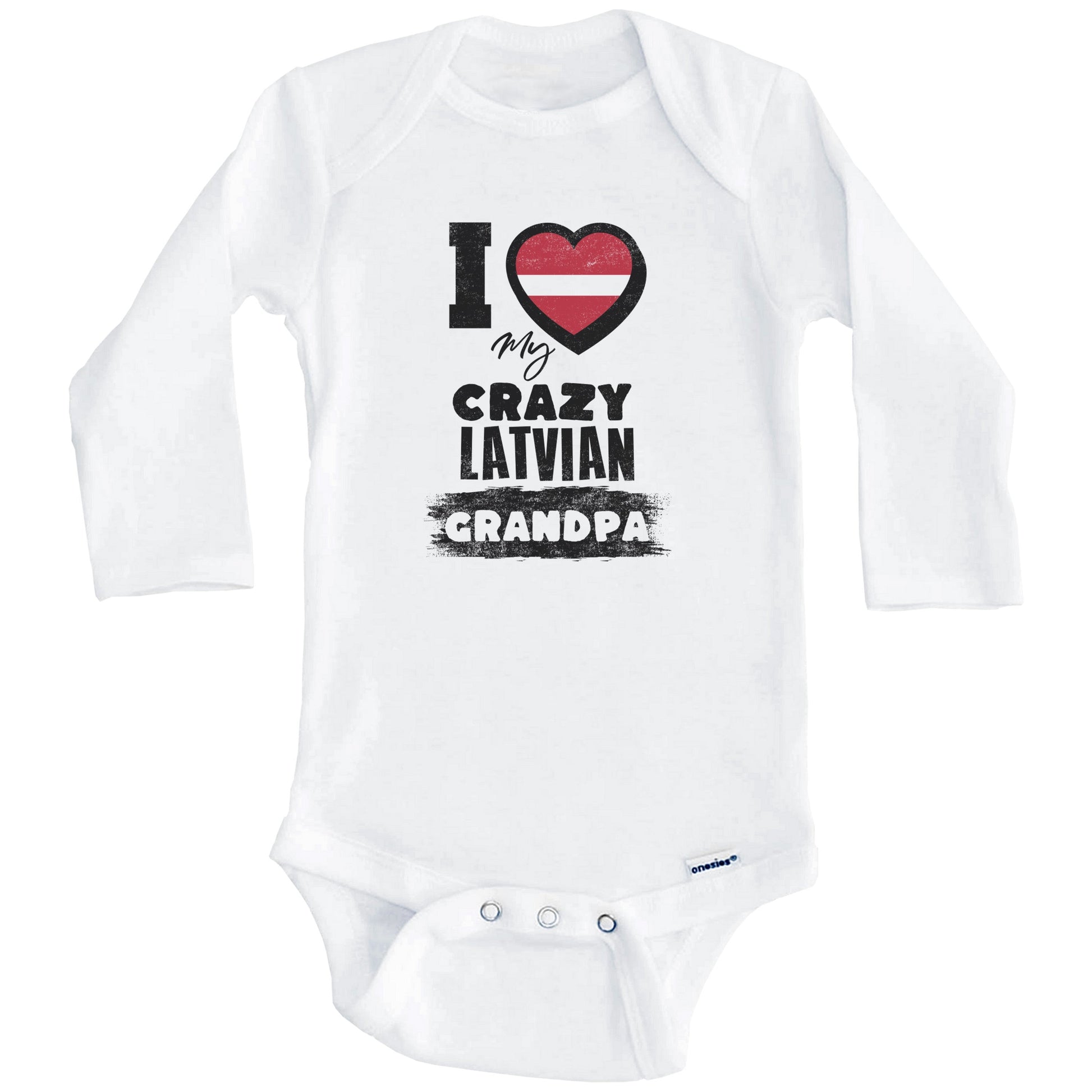 I Love My Crazy Latvian Grandpa Funny Latvia Flag Grandchild Baby Bodysuit (Long Sleeves)