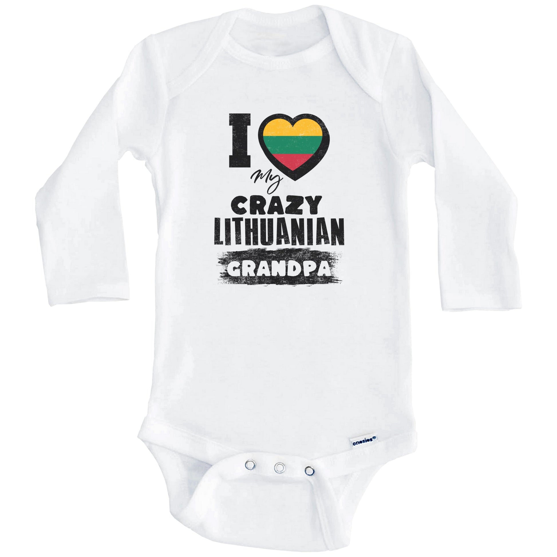 I Love My Crazy Lithuanian Grandpa Funny Lithuania Flag Grandchild Baby Bodysuit (Long Sleeves)