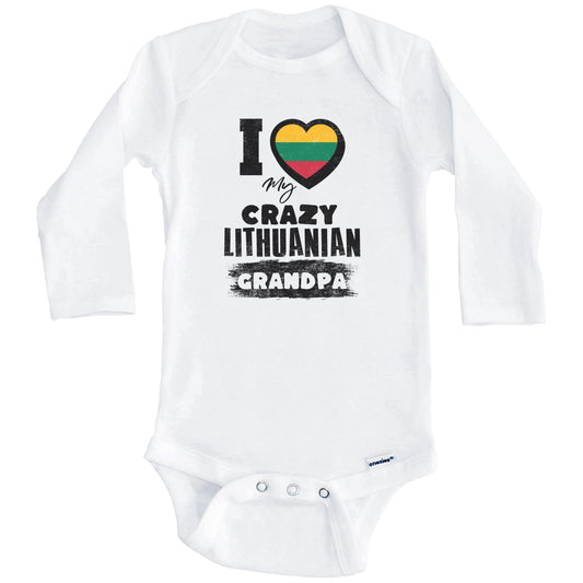 I Love My Crazy Lithuanian Grandpa Funny Lithuania Flag Grandchild Baby Bodysuit (Long Sleeves)