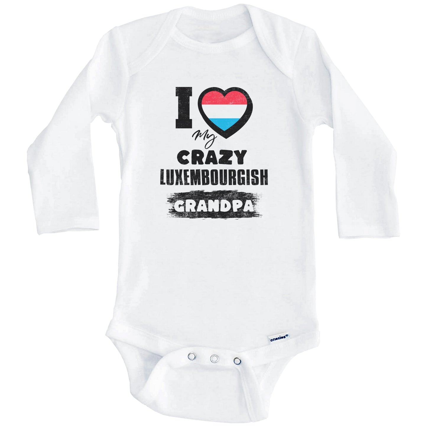 I Love My Crazy Luxembourgish Grandpa Funny Luxembourg Flag Grandchild Baby Bodysuit (Long Sleeves)