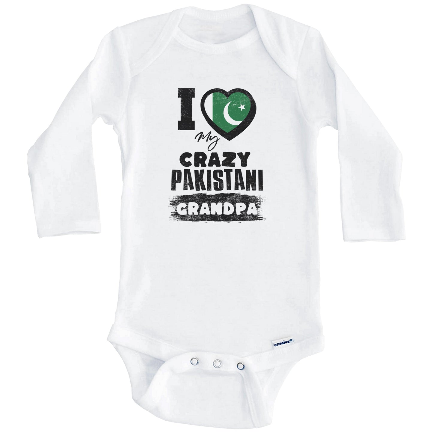 I Love My Crazy Pakistani Grandpa Funny Pakistan Flag Grandchild Baby Bodysuit (Long Sleeves)