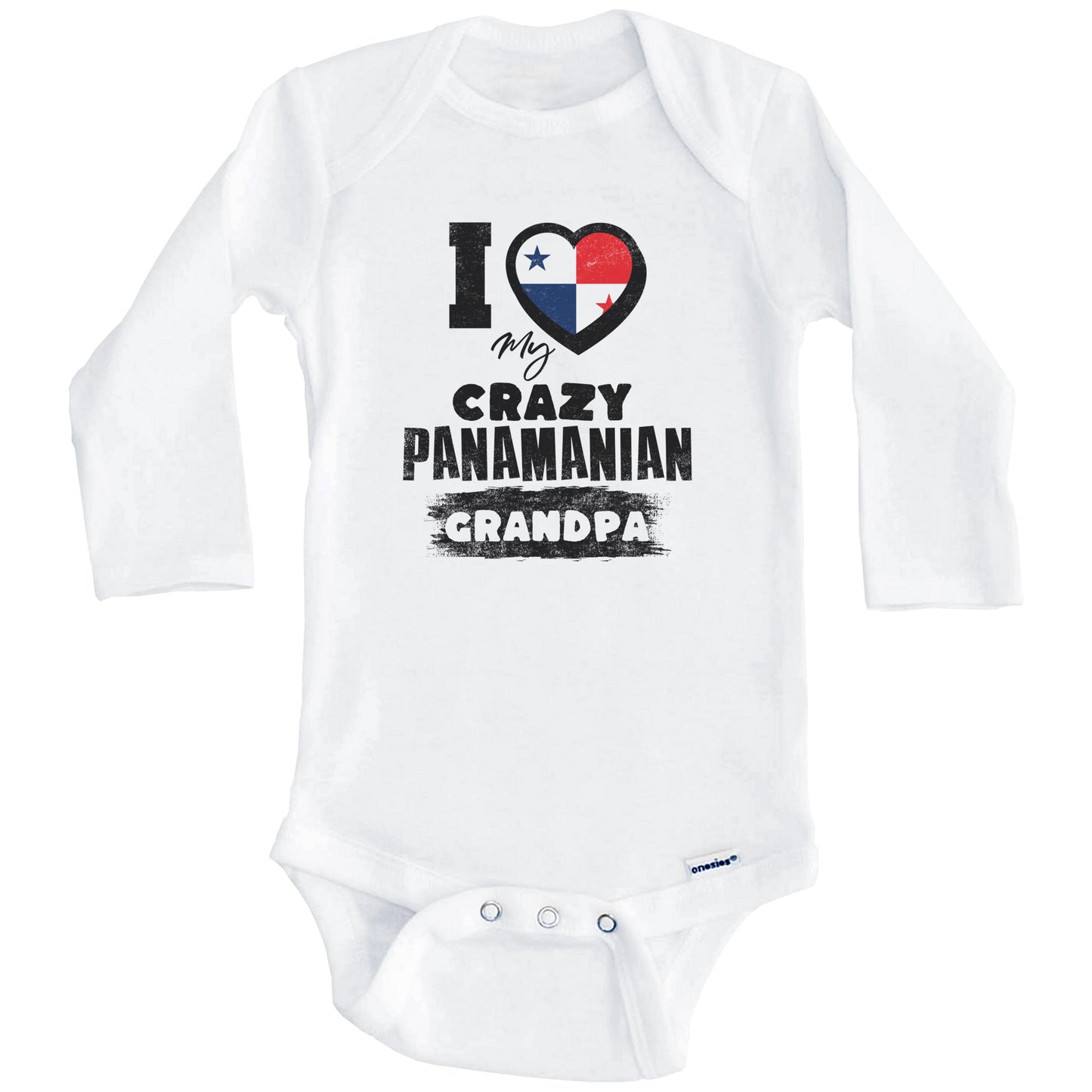 I Love My Crazy Panamanian Grandpa Funny Panama Flag Grandchild Baby Bodysuit (Long Sleeves)