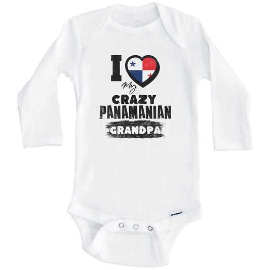 I Love My Crazy Panamanian Grandpa Funny Panama Flag Grandchild Baby Bodysuit (Long Sleeves)