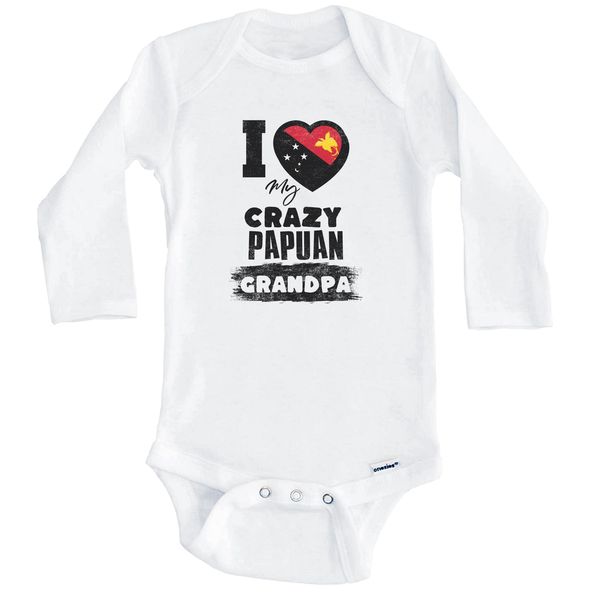 I Love My Crazy Papuan Grandpa Funny Papua New Guinea Flag Grandchild Baby Bodysuit (Long Sleeves)