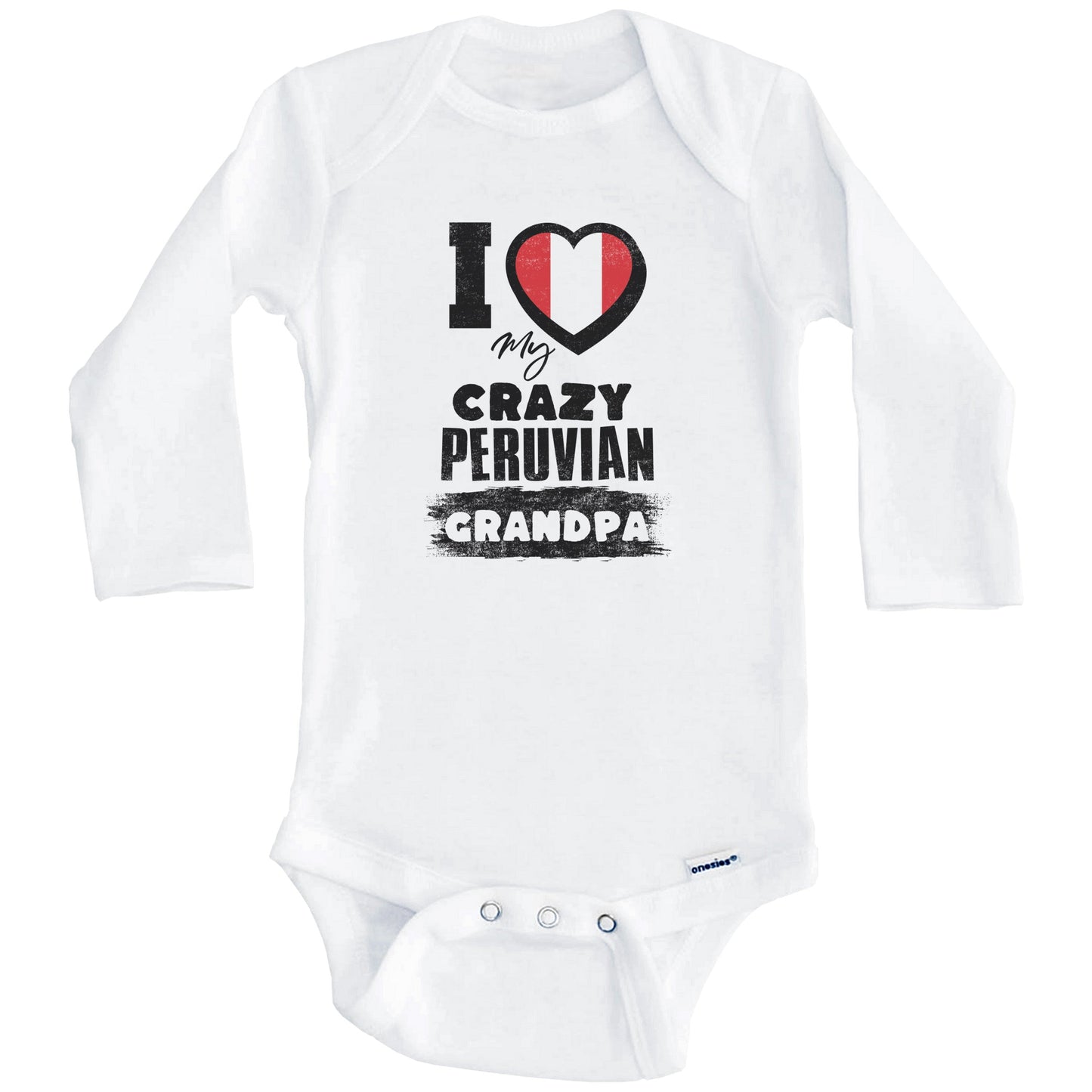 I Love My Crazy Peruvian Grandpa Funny Peru Flag Grandchild Baby Bodysuit (Long Sleeves)