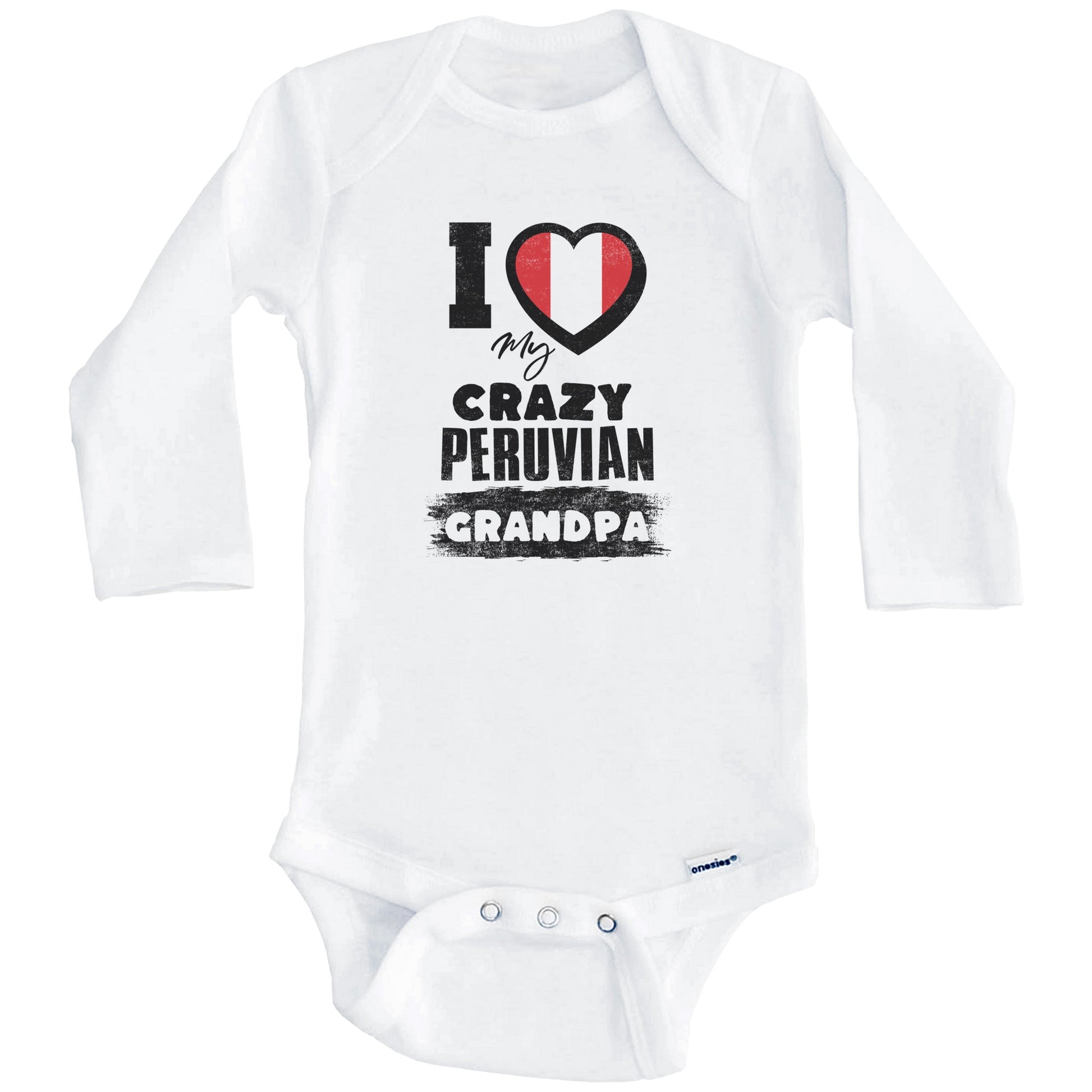 I Love My Crazy Peruvian Grandpa Funny Peru Flag Grandchild Baby Bodysuit (Long Sleeves)