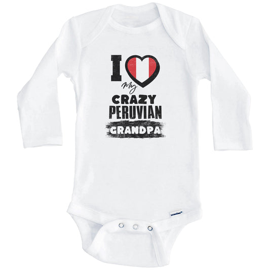 I Love My Crazy Peruvian Grandpa Funny Peru Flag Grandchild Baby Bodysuit (Long Sleeves)