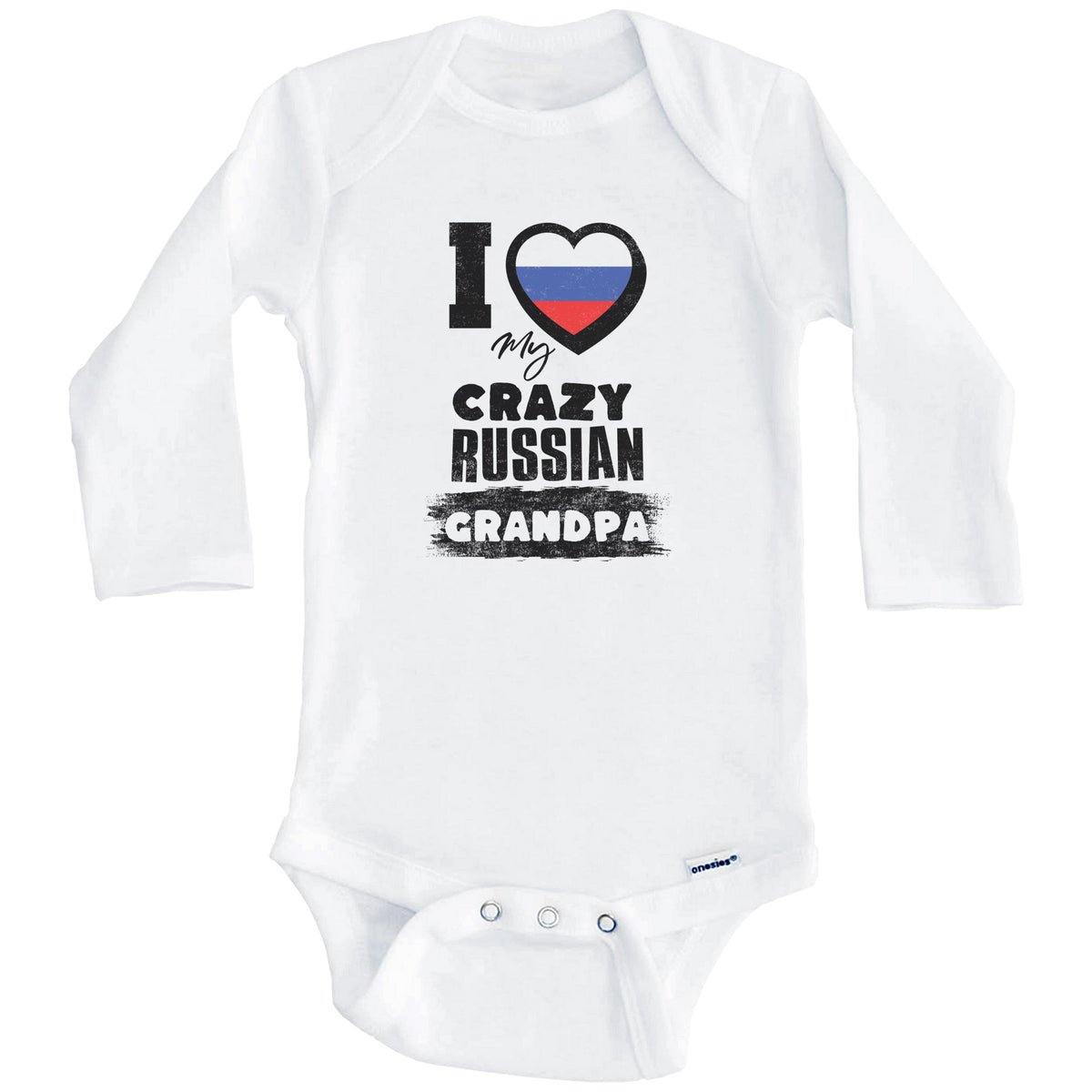 I Love My Crazy Russian Grandpa Funny Russia Flag Grandchild Baby Bodysuit (Long Sleeves)