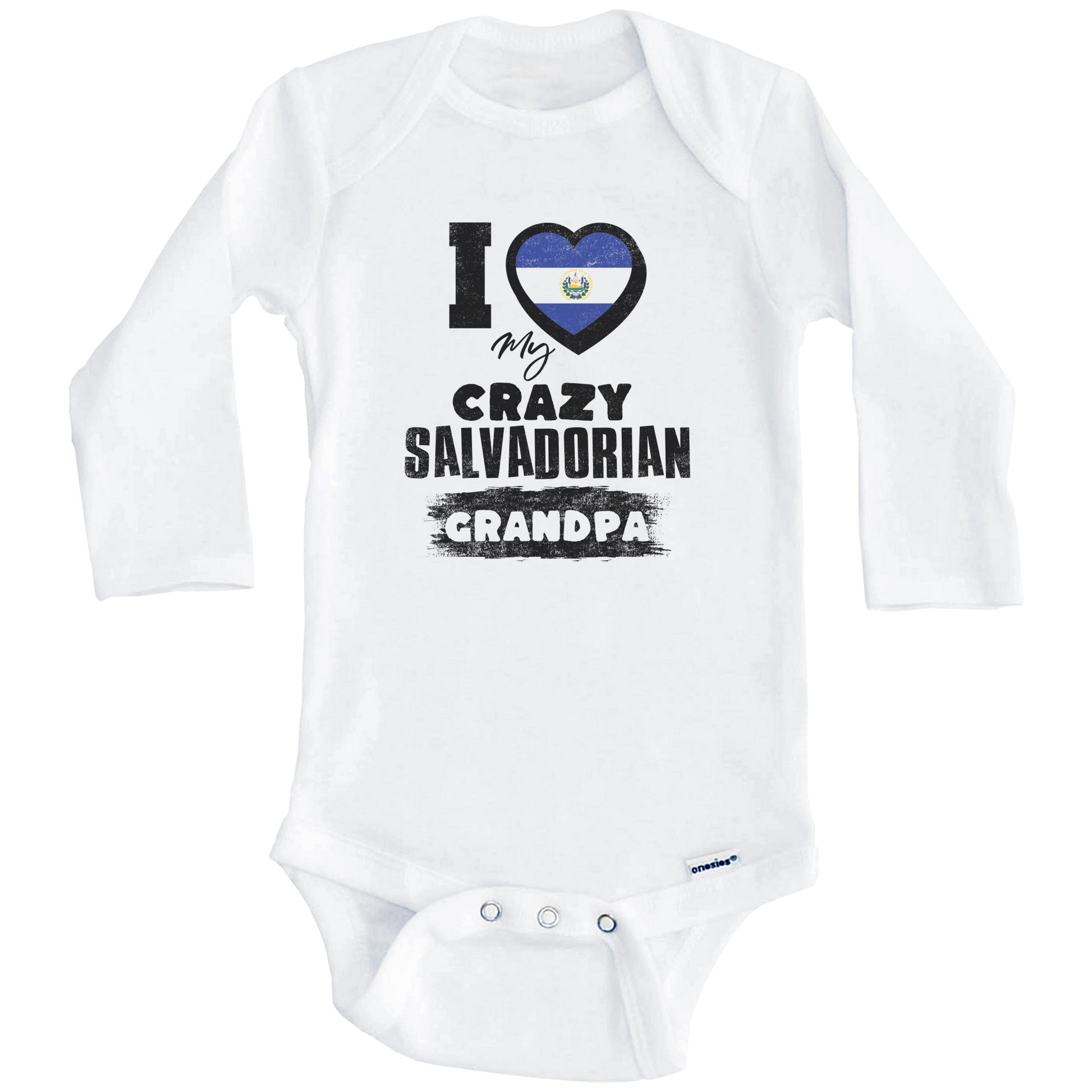 I Love My Crazy Salvadorian Grandpa Funny El Salvador Flag Grandchild Baby Bodysuit (Long Sleeves)