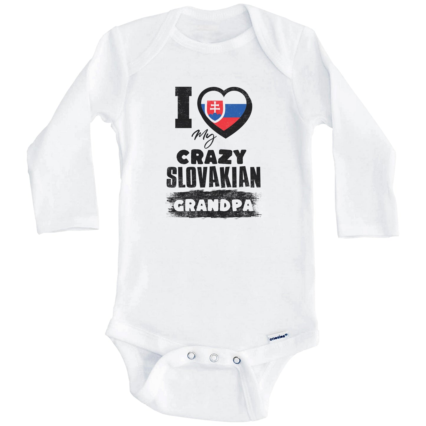 I Love My Crazy Slovakian Grandpa Funny Slovakia Flag Grandchild Baby Bodysuit (Long Sleeves)