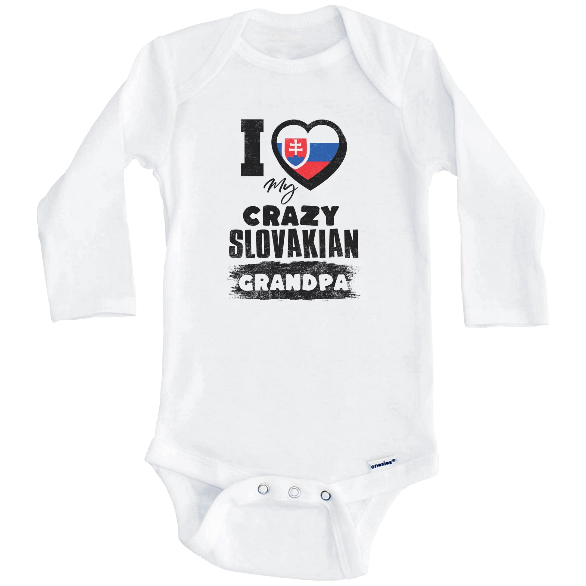 I Love My Crazy Slovakian Grandpa Funny Slovakia Flag Grandchild Baby Bodysuit (Long Sleeves)
