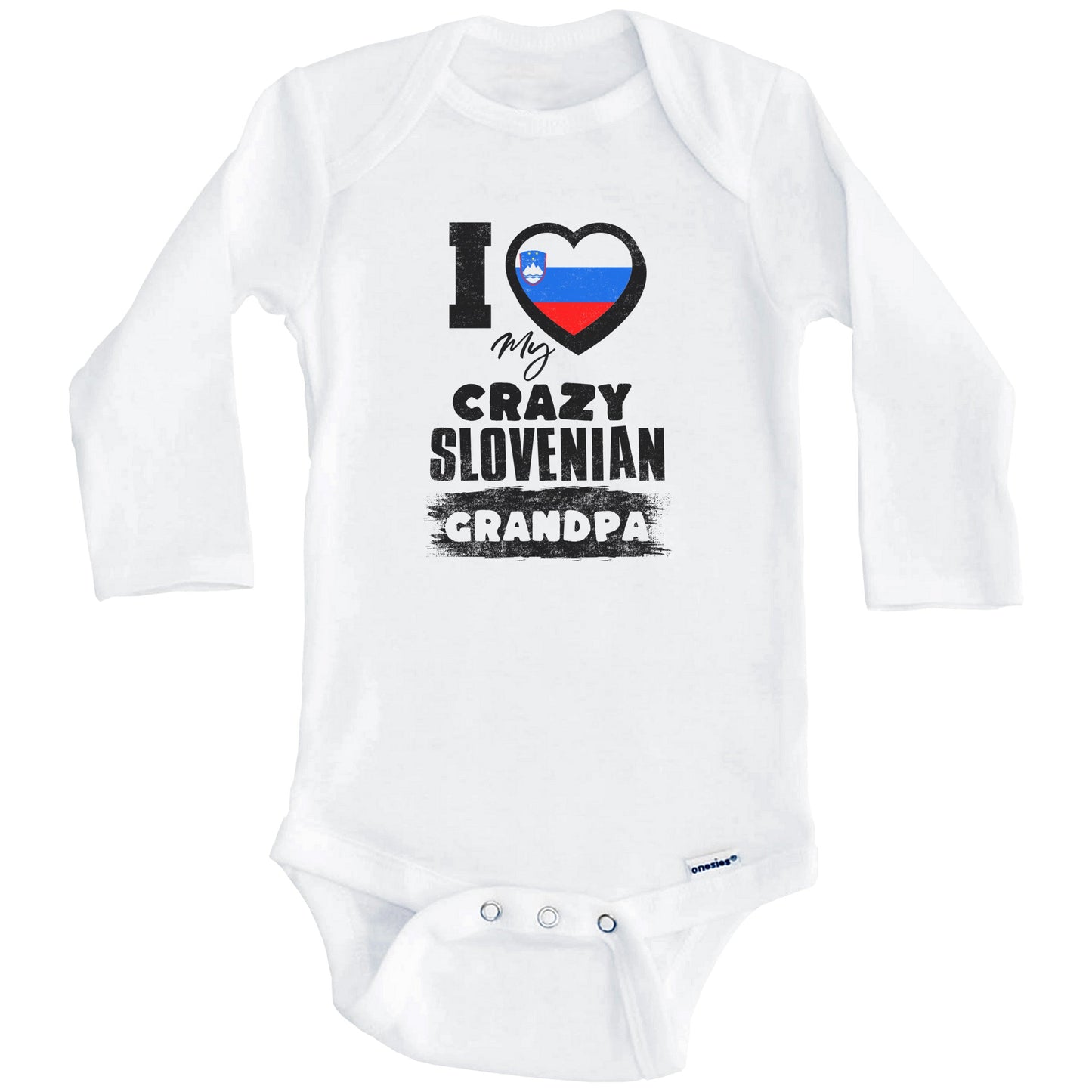 I Love My Crazy Slovenian Grandpa Funny Slovenia Flag Grandchild Baby Bodysuit (Long Sleeves)