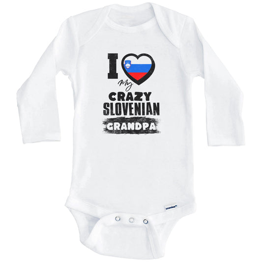 I Love My Crazy Slovenian Grandpa Funny Slovenia Flag Grandchild Baby Bodysuit (Long Sleeves)