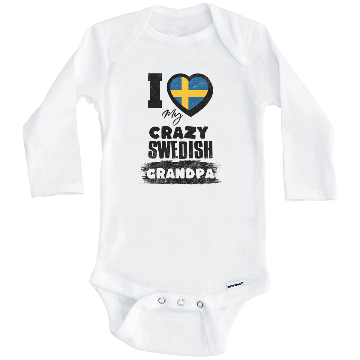 I Love My Crazy Swedish Grandpa Funny Sweden Flag Grandchild Baby Bodysuit (Long Sleeves)