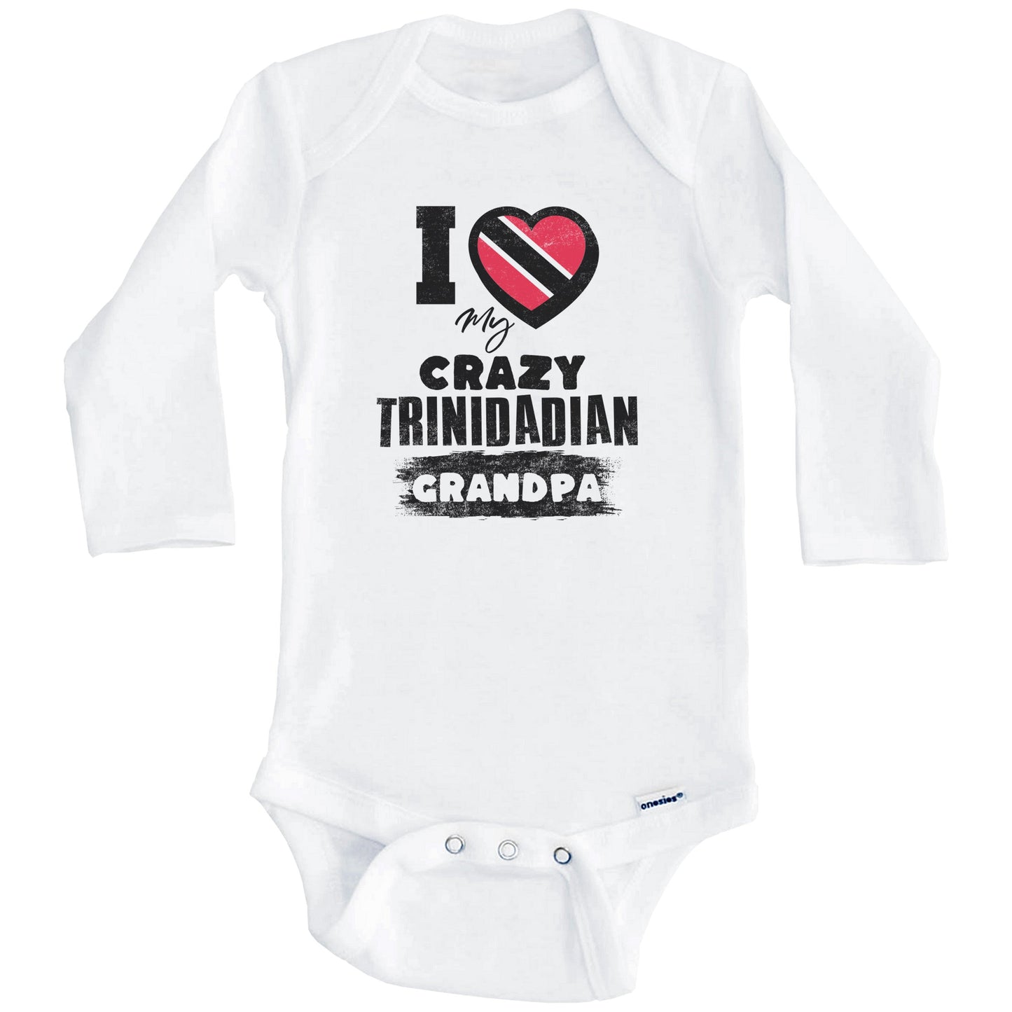 I Love My Crazy Trinidadian Grandpa Funny Trinidad and Tobago Flag Grandchild Baby Bodysuit (Long Sleeves)