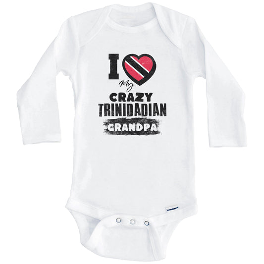 I Love My Crazy Trinidadian Grandpa Funny Trinidad and Tobago Flag Grandchild Baby Bodysuit (Long Sleeves)