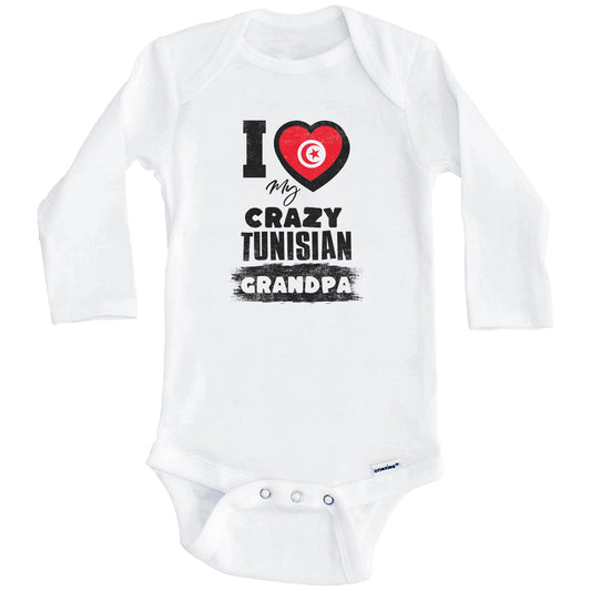 I Love My Crazy Tunisian Grandpa Funny Tunisia Flag Grandchild Baby Bodysuit (Long Sleeves)