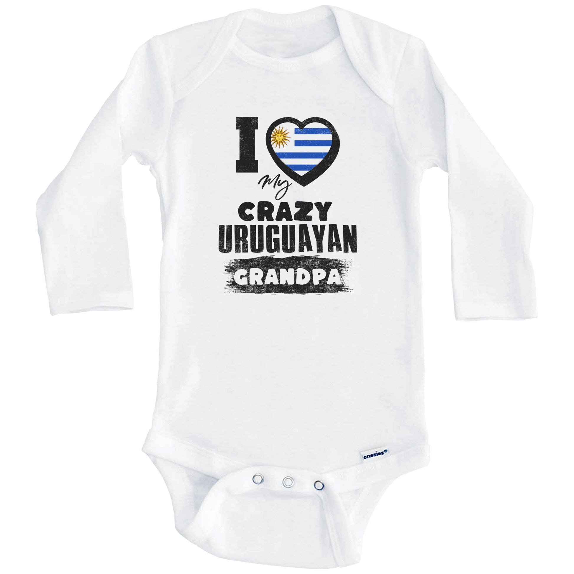 I Love My Crazy Uruguayan Grandpa Funny Uruguay Flag Grandchild Baby Bodysuit (Long Sleeves)