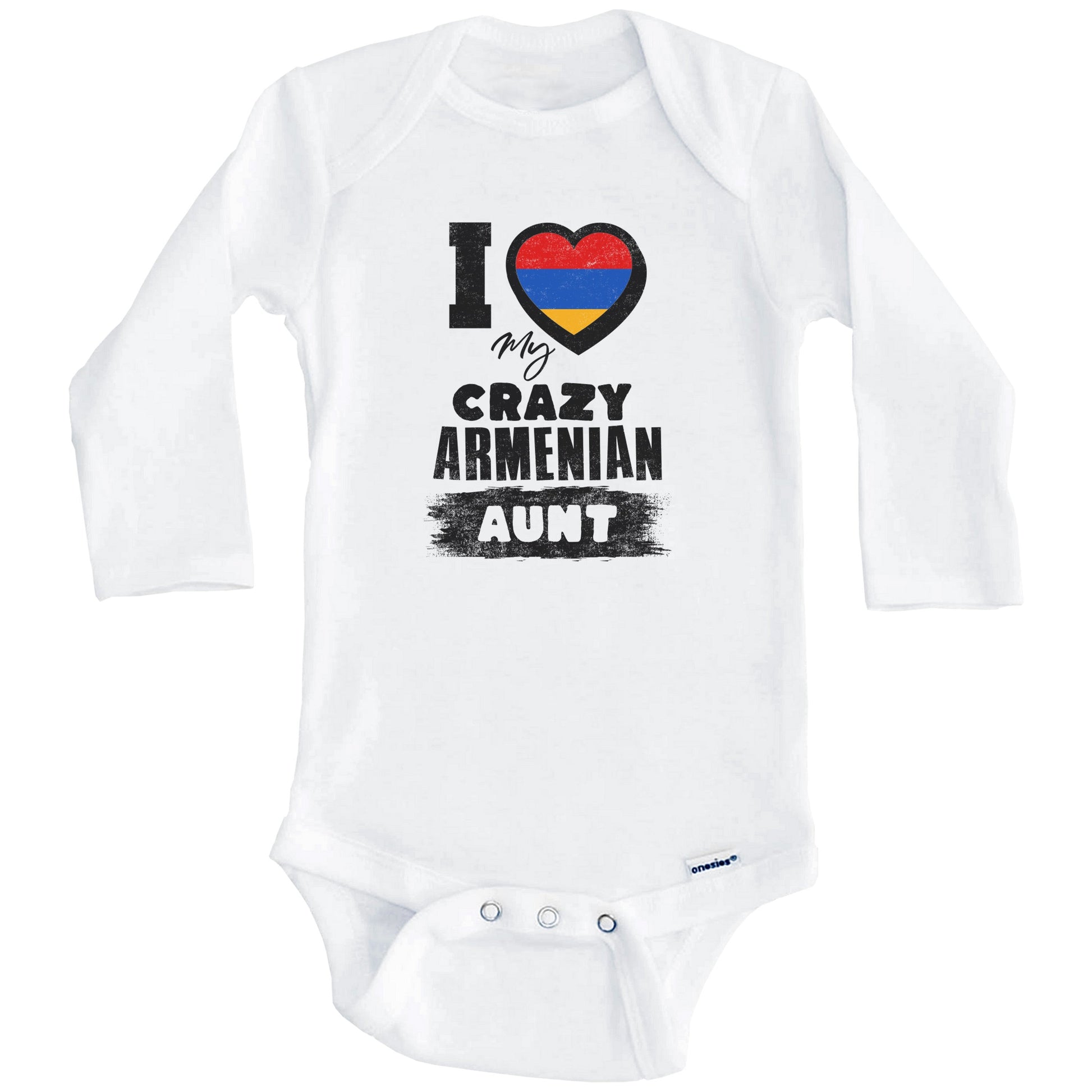 I Love My Crazy Armenian Aunt Funny Armenia Flag Niece Nephew Baby Bodysuit (Long Sleeves)