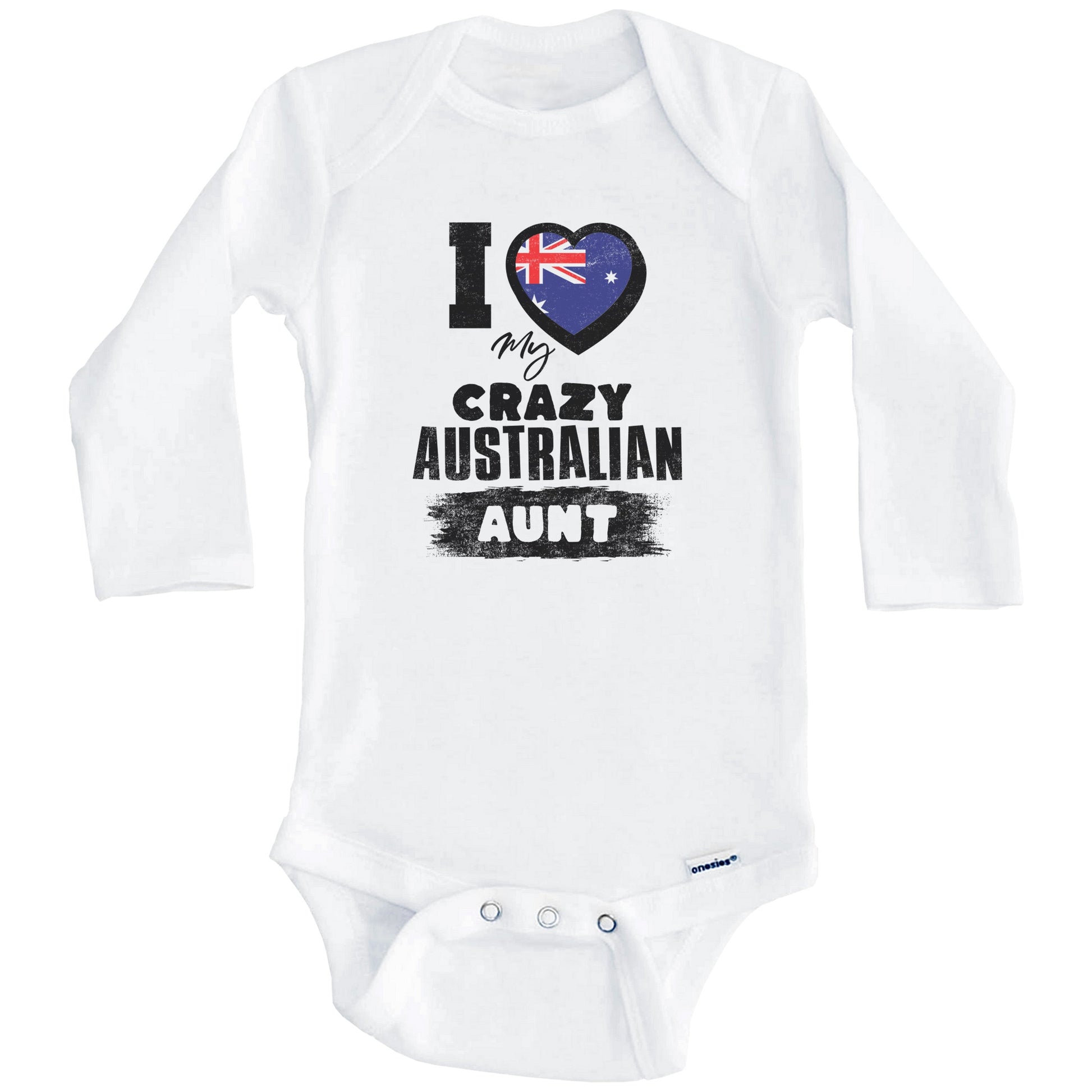 I Love My Crazy Australian Aunt Funny Australia Flag Niece Nephew Baby Bodysuit (Long Sleeves)