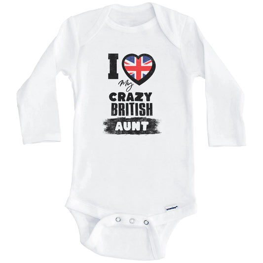 I Love My Crazy British Aunt Funny UK Flag Niece Nephew Baby Bodysuit (Long Sleeves)