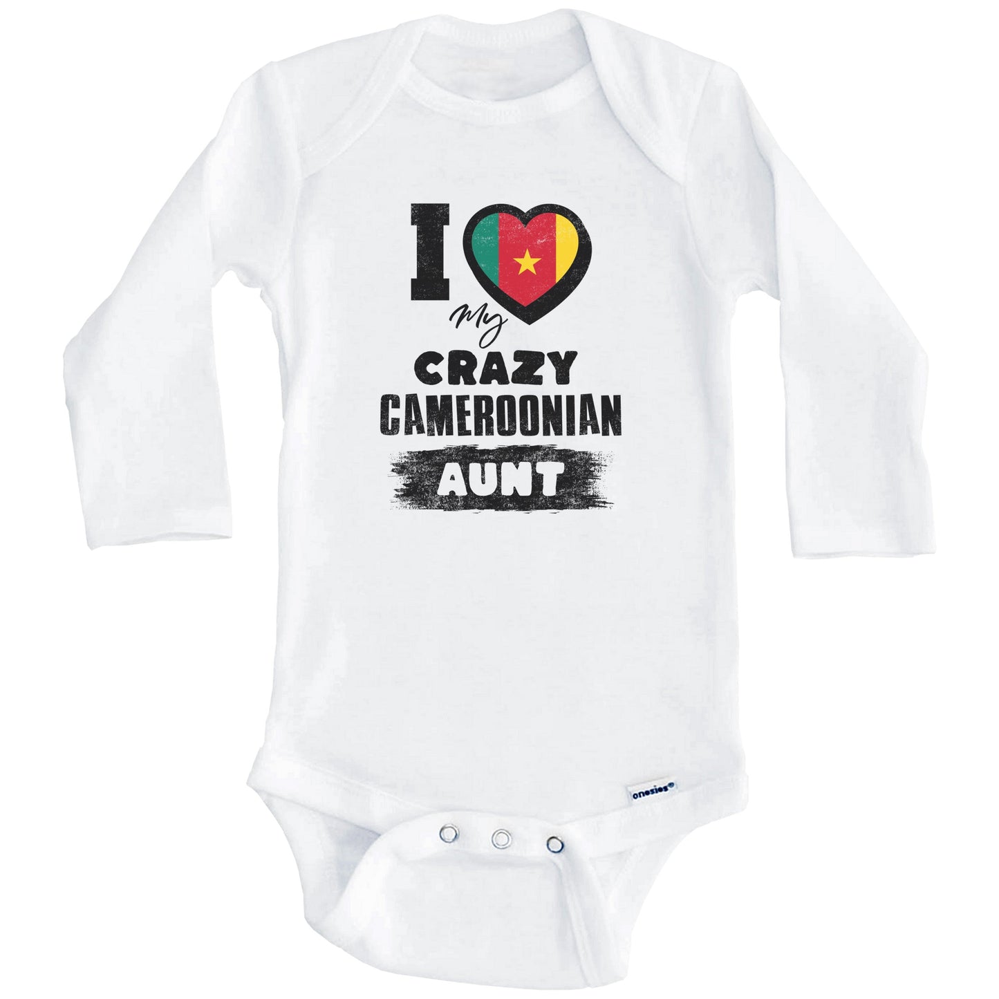 I Love My Crazy Cameroonian Aunt Funny Cameroon Flag Niece Nephew Baby Bodysuit (Long Sleeves)