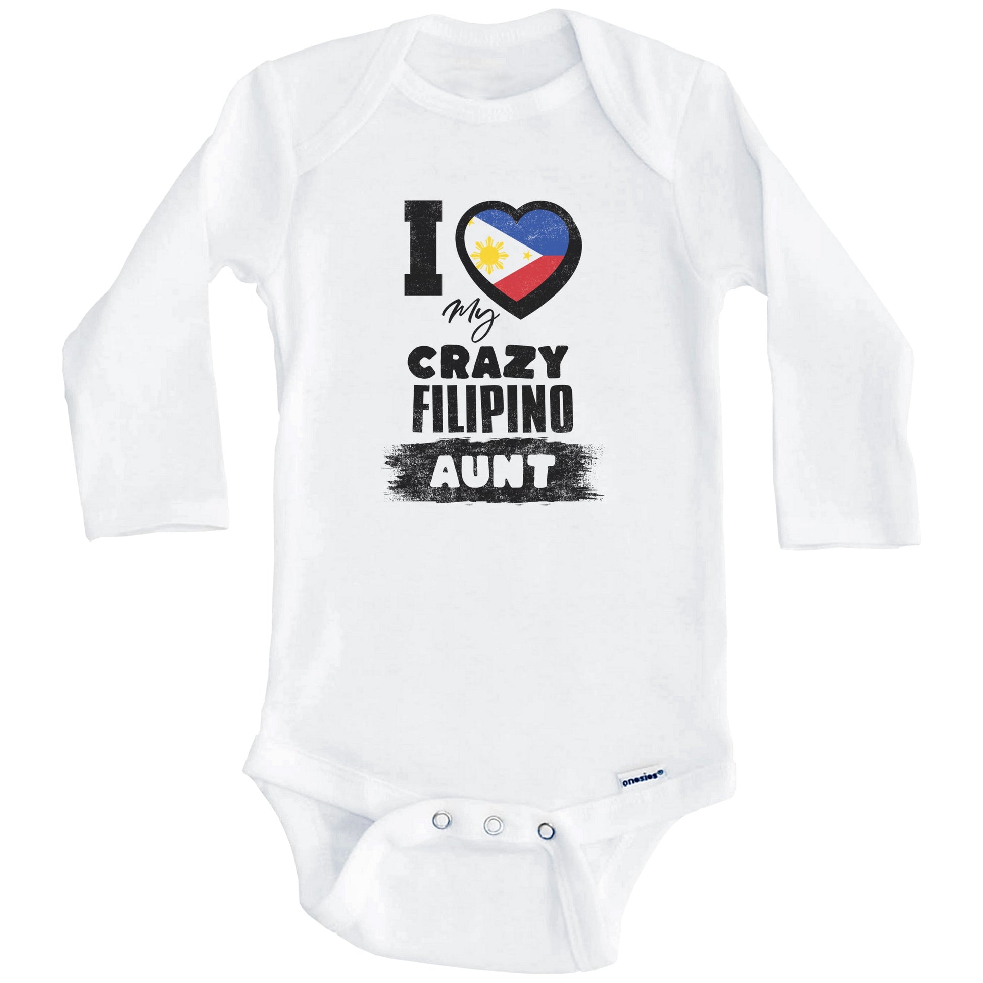 I Love My Crazy Filipino Aunt Funny Philippines Flag Niece Nephew Baby Bodysuit (Long Sleeves)