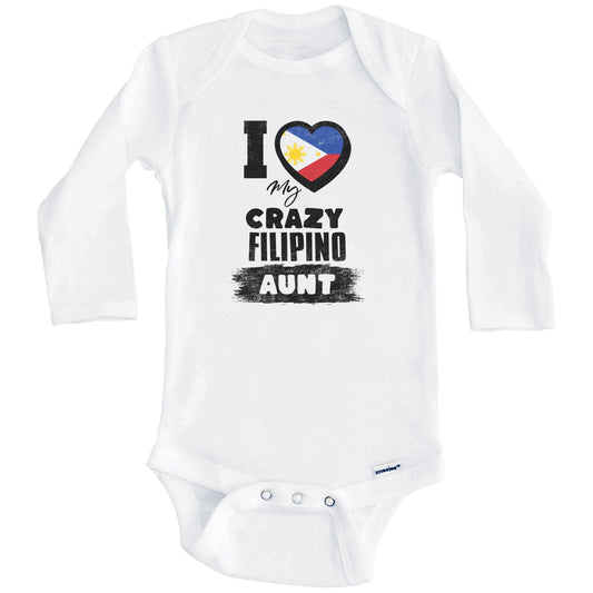I Love My Crazy Filipino Aunt Funny Philippines Flag Niece Nephew Baby Bodysuit (Long Sleeves)
