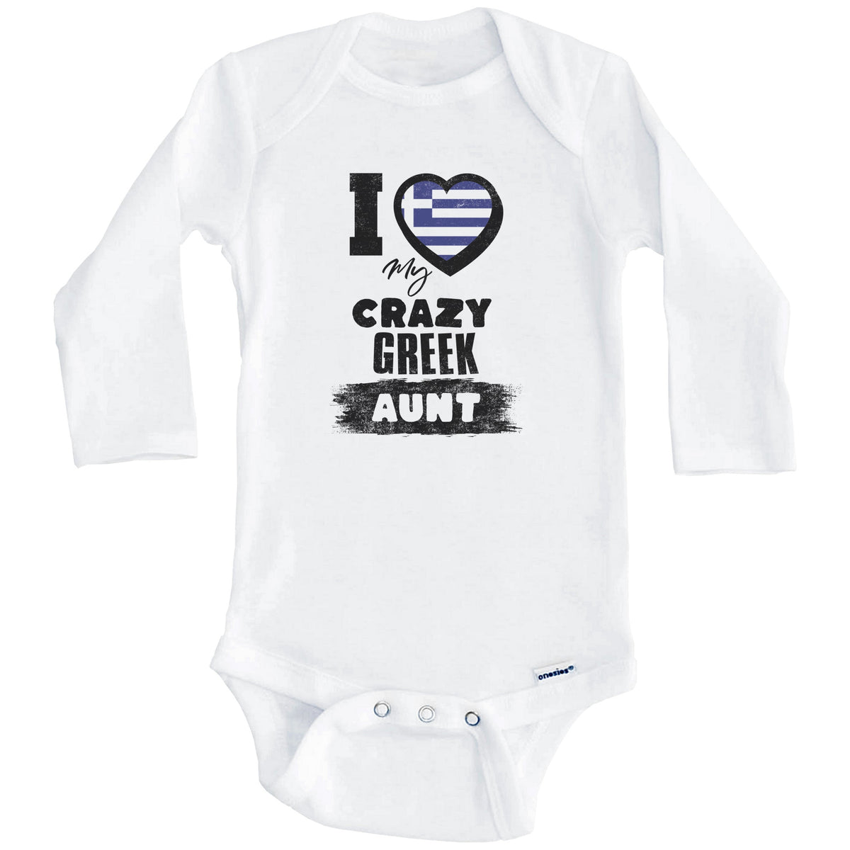 I Love My Crazy Greek Aunt Funny Greece Flag Niece Nephew Baby Bodysuit (Long Sleeves)