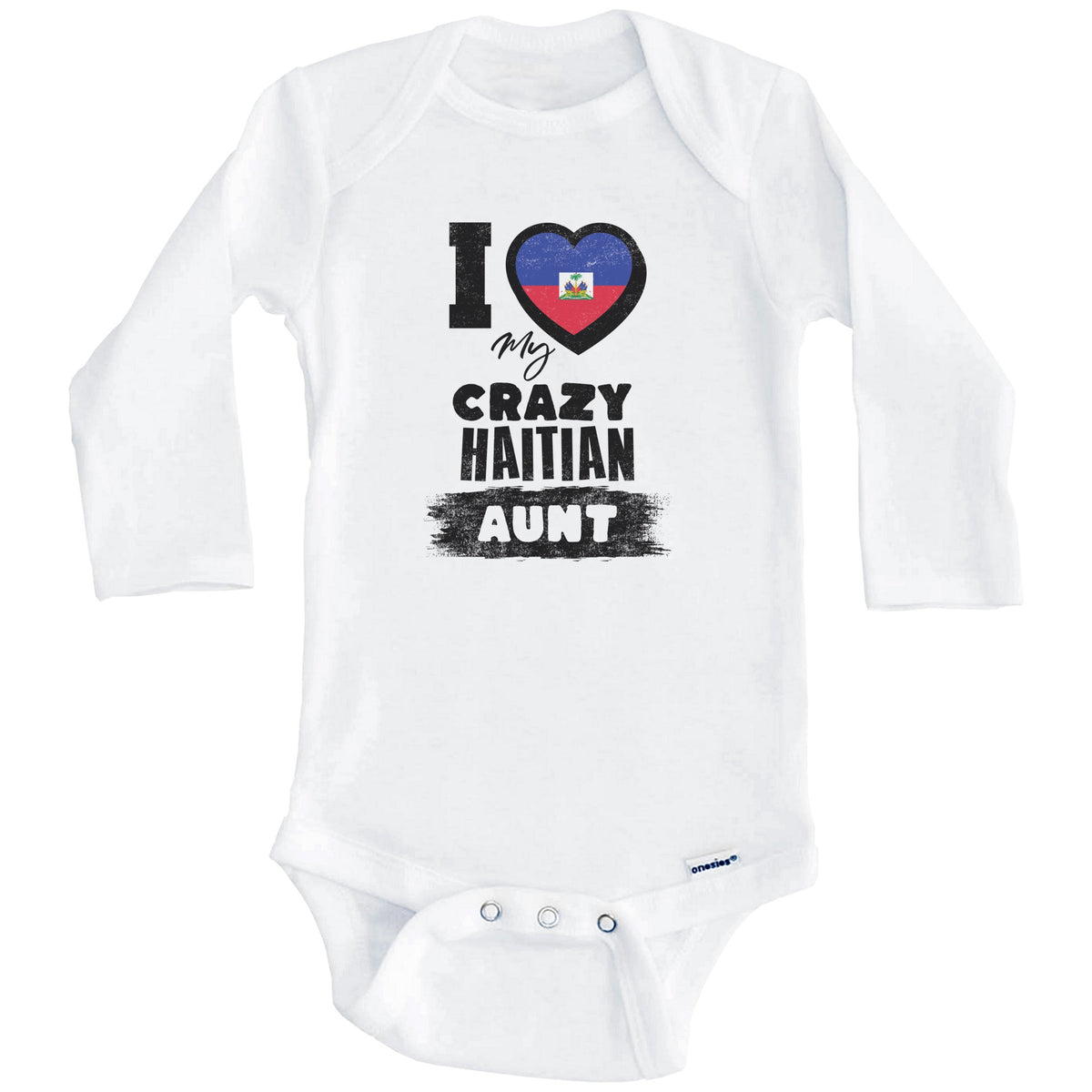 I Love My Crazy Haitian Aunt Funny Haiti Flag Niece Nephew Baby Bodysuit (Long Sleeves)