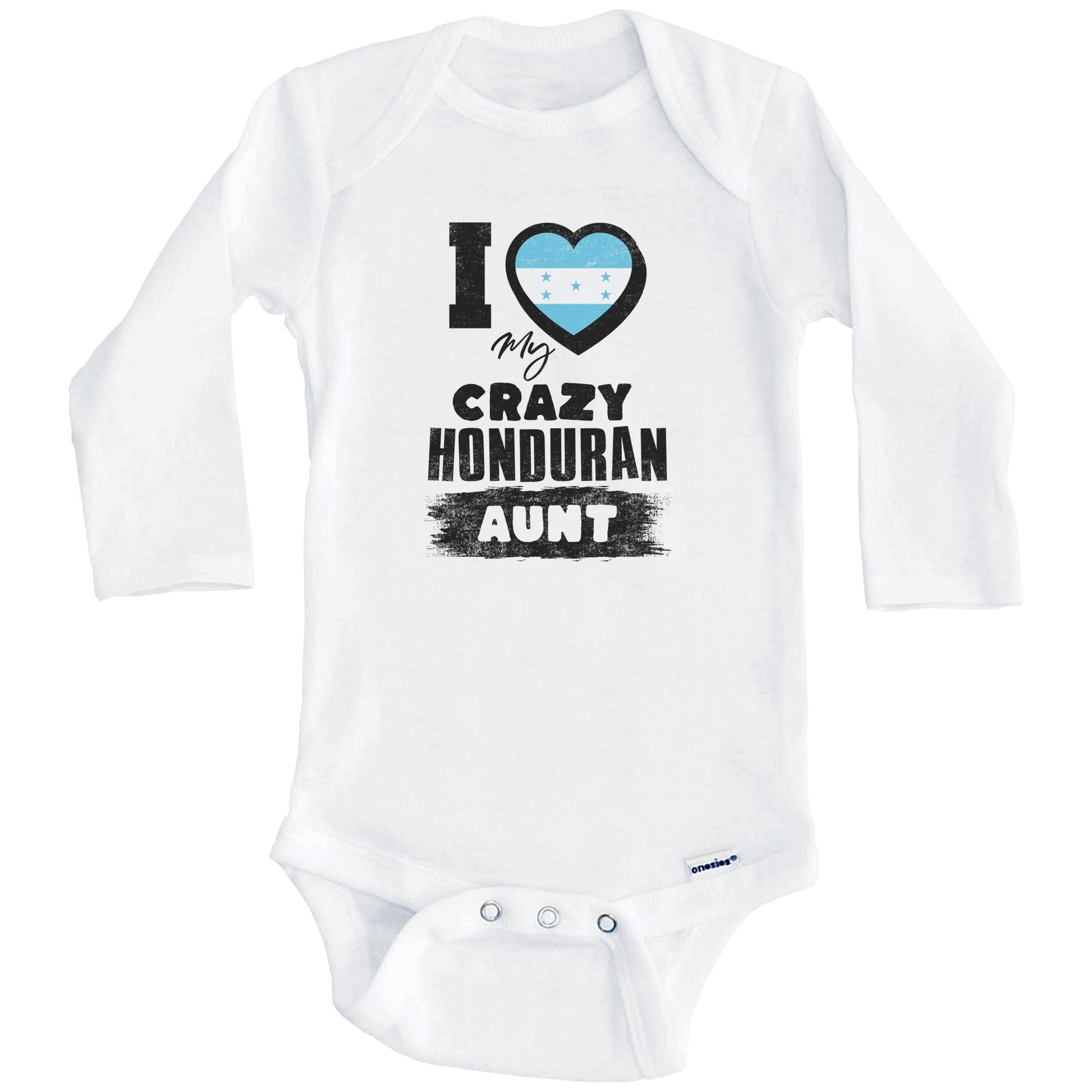 I Love My Crazy Honduran Aunt Funny Honduras Flag Niece Nephew Baby Bodysuit (Long Sleeves)