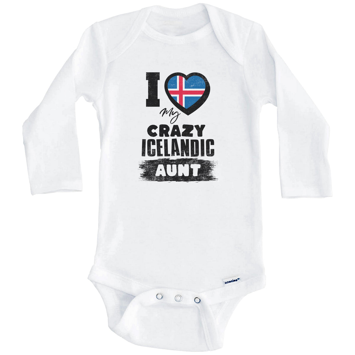 I Love My Crazy Icelandic Aunt Funny Iceland Flag Niece Nephew Baby Bodysuit (Long Sleeves)