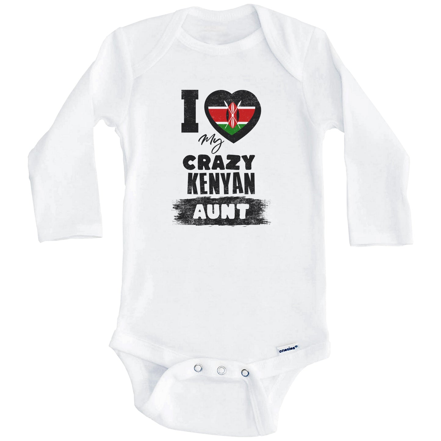 I Love My Crazy Kenyan Aunt Funny Kenya Flag Niece Nephew Baby Bodysuit (Long Sleeves)