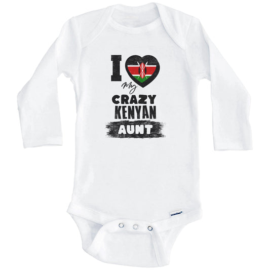 I Love My Crazy Kenyan Aunt Funny Kenya Flag Niece Nephew Baby Bodysuit (Long Sleeves)