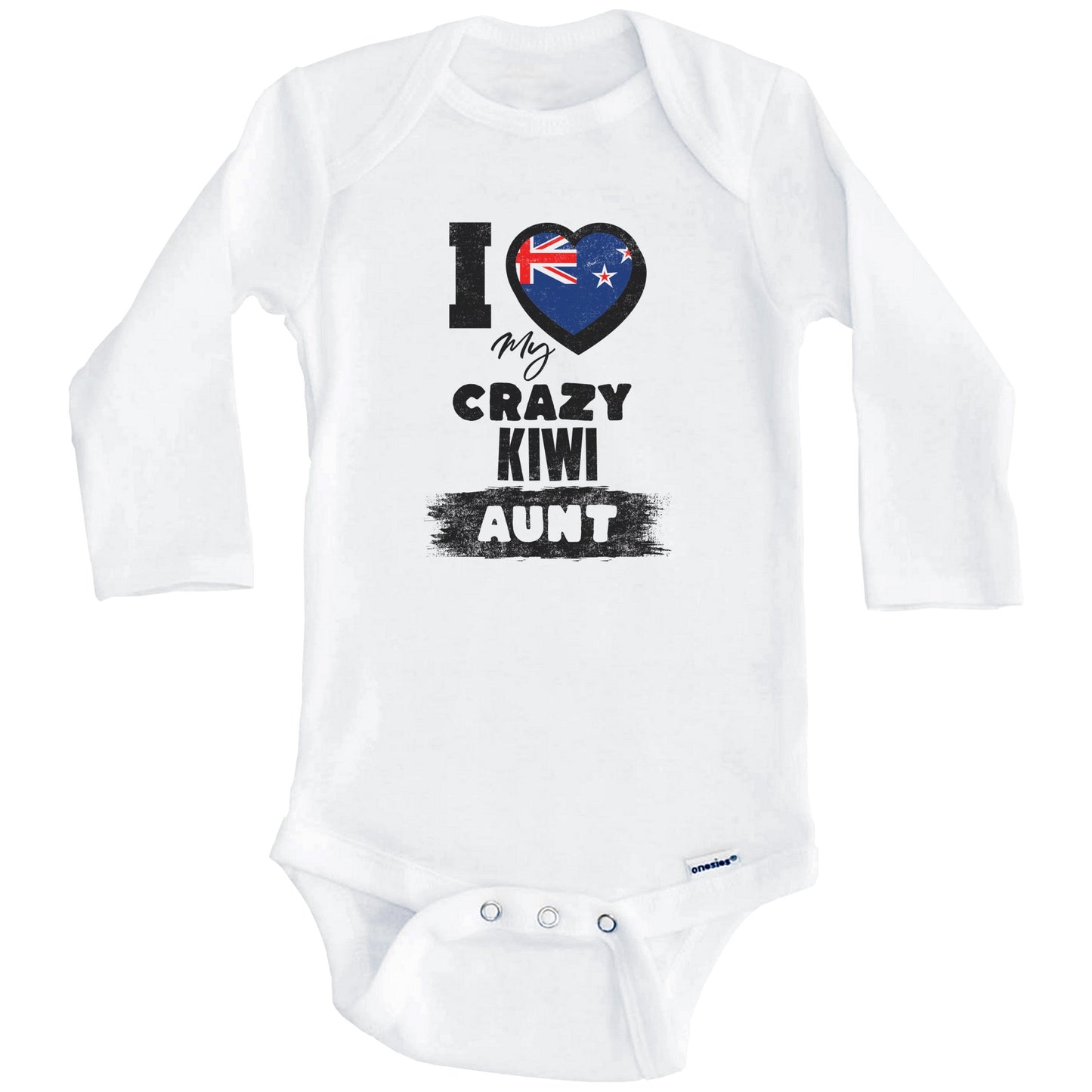 I Love My Crazy Kiwi Aunt Funny New Zealand Flag Niece Nephew Baby Bodysuit (Long Sleeves)