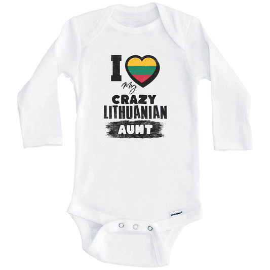 I Love My Crazy Lithuanian Aunt Funny Lithuania Flag Niece Nephew Baby Bodysuit (Long Sleeves)