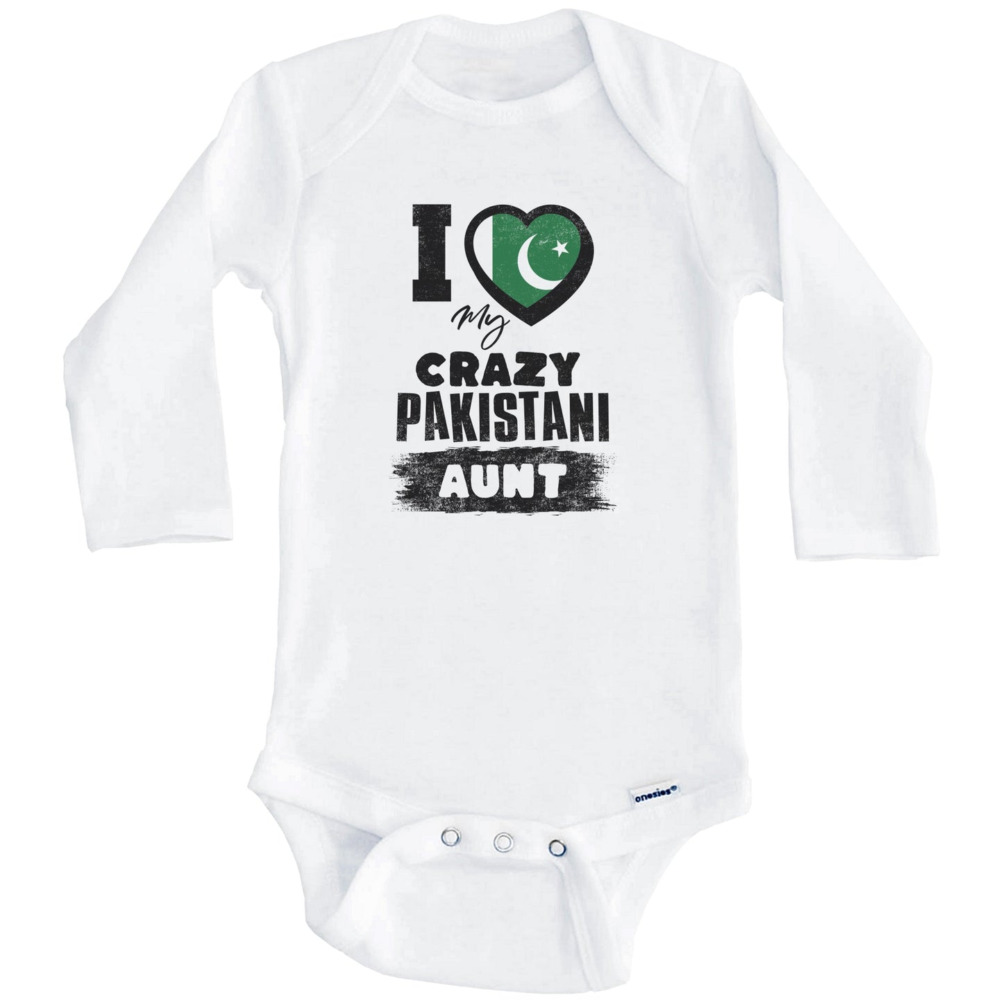 I Love My Crazy Pakistani Aunt Funny Pakistan Flag Niece Nephew Baby Bodysuit (Long Sleeves)