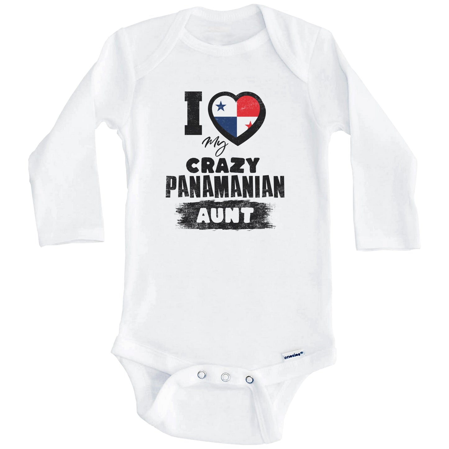 I Love My Crazy Panamanian Aunt Funny Panama Flag Niece Nephew Baby Bodysuit (Long Sleeves)