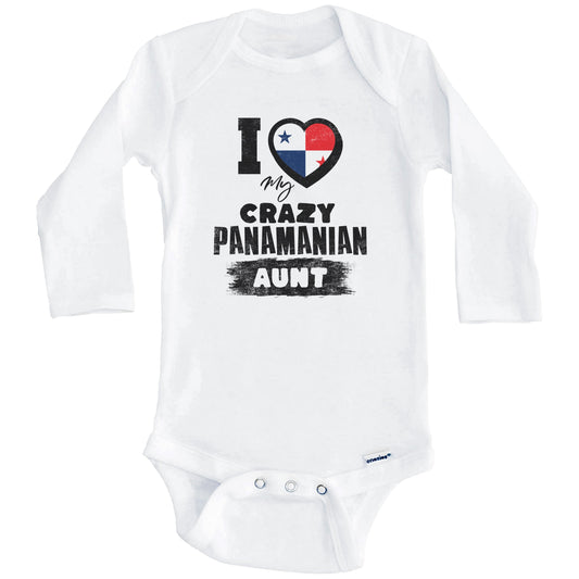 I Love My Crazy Panamanian Aunt Funny Panama Flag Niece Nephew Baby Bodysuit (Long Sleeves)