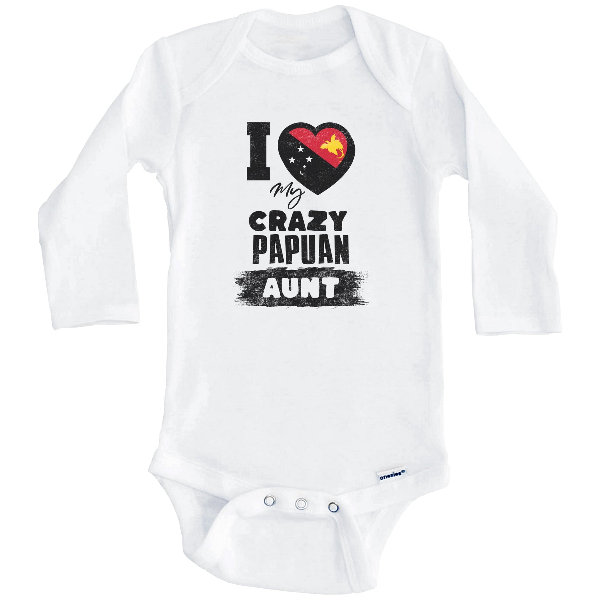 I Love My Crazy Papuan Aunt Funny Papua New Guinea Flag Niece Nephew Baby Bodysuit (Long Sleeves)