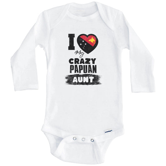 I Love My Crazy Papuan Aunt Funny Papua New Guinea Flag Niece Nephew Baby Bodysuit (Long Sleeves)