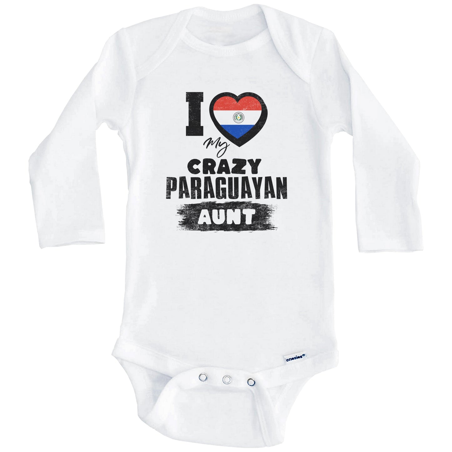I Love My Crazy Paraguayan Aunt Funny Paraguay Flag Niece Nephew Baby Bodysuit (Long Sleeves)