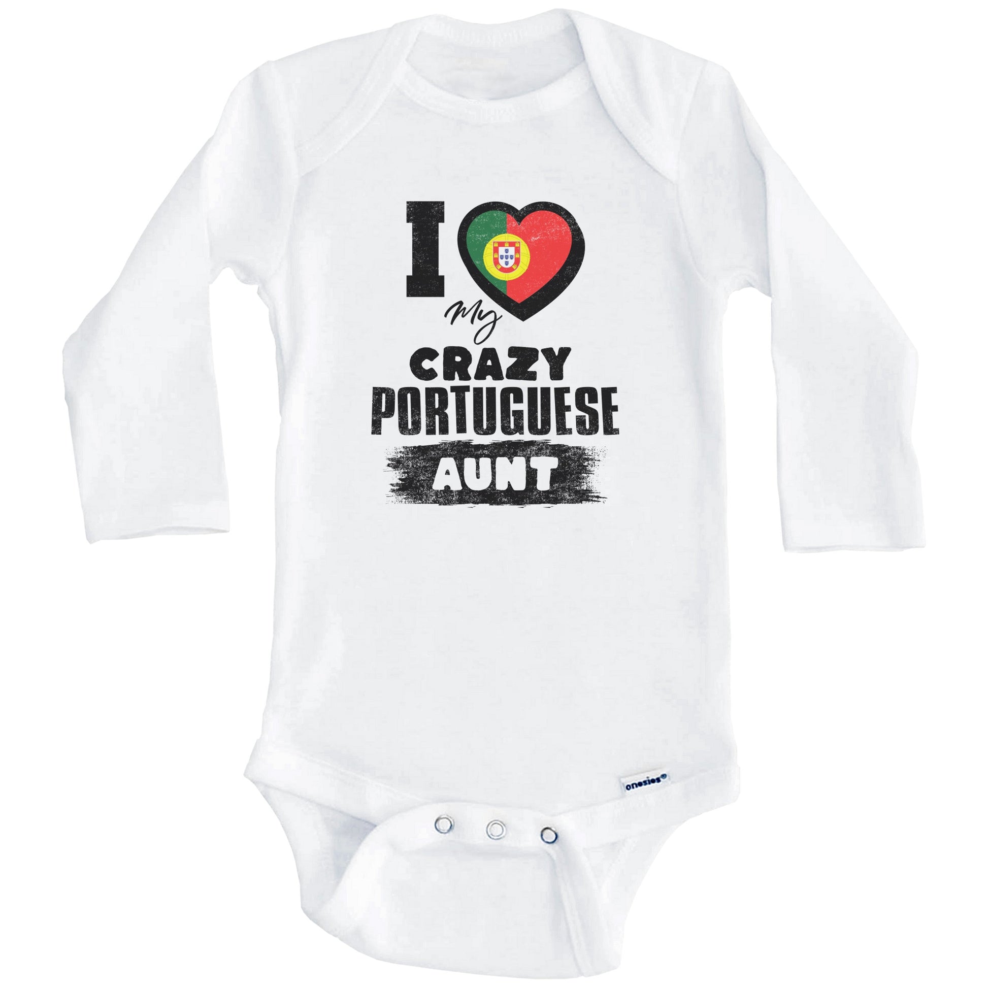 I Love My Crazy Portuguese Aunt Funny Portugal Flag Niece Nephew Baby Bodysuit (Long Sleeves)