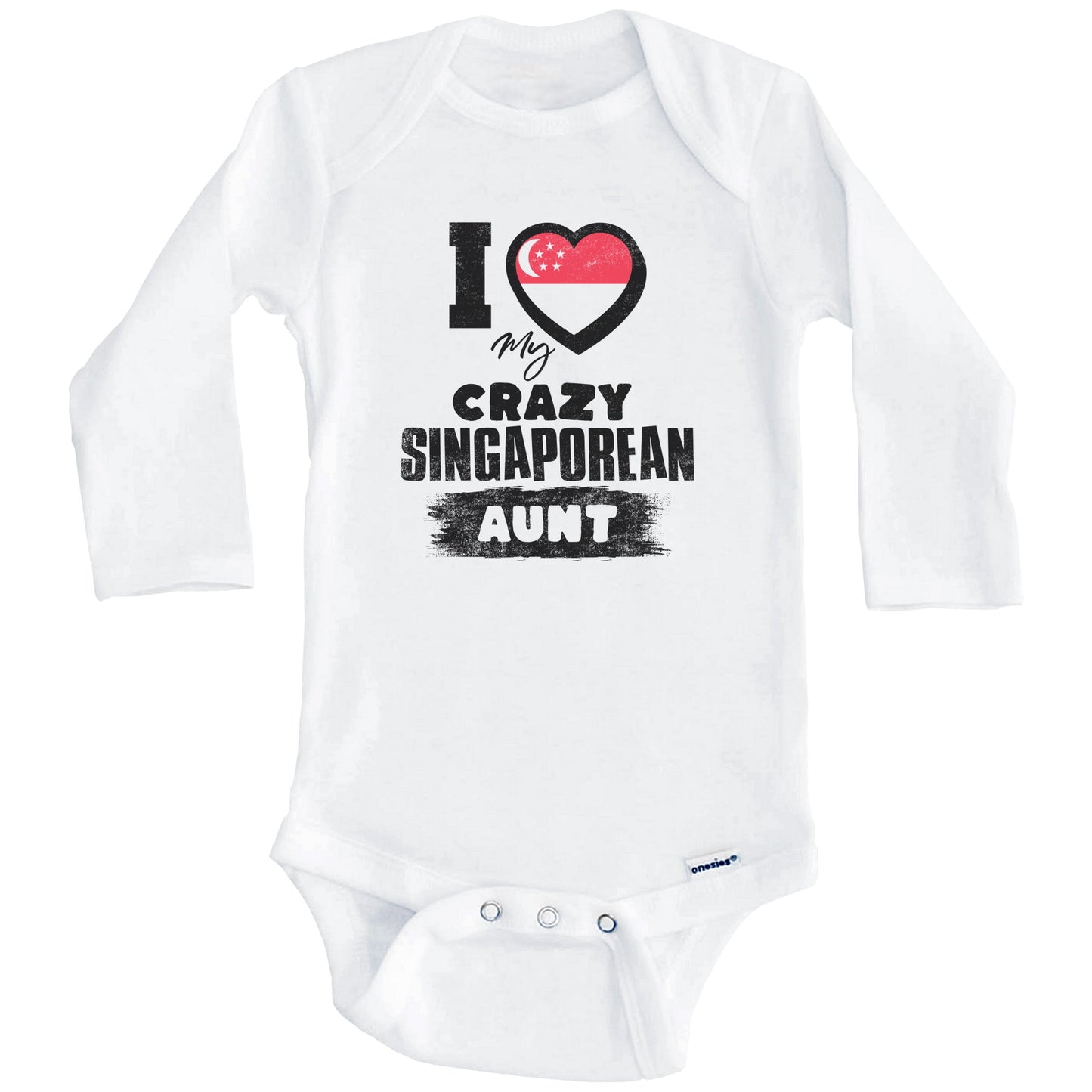 I Love My Crazy Singaporean Aunt Funny Singapore Flag Niece Nephew Baby Bodysuit (Long Sleeves)