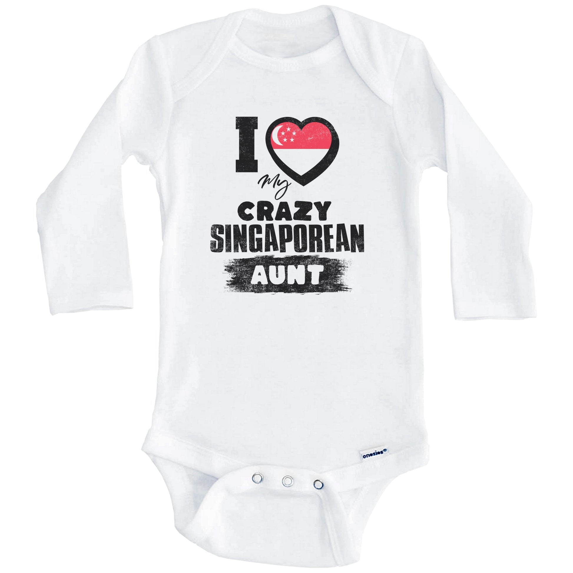 I Love My Crazy Singaporean Aunt Funny Singapore Flag Niece Nephew Baby Bodysuit (Long Sleeves)