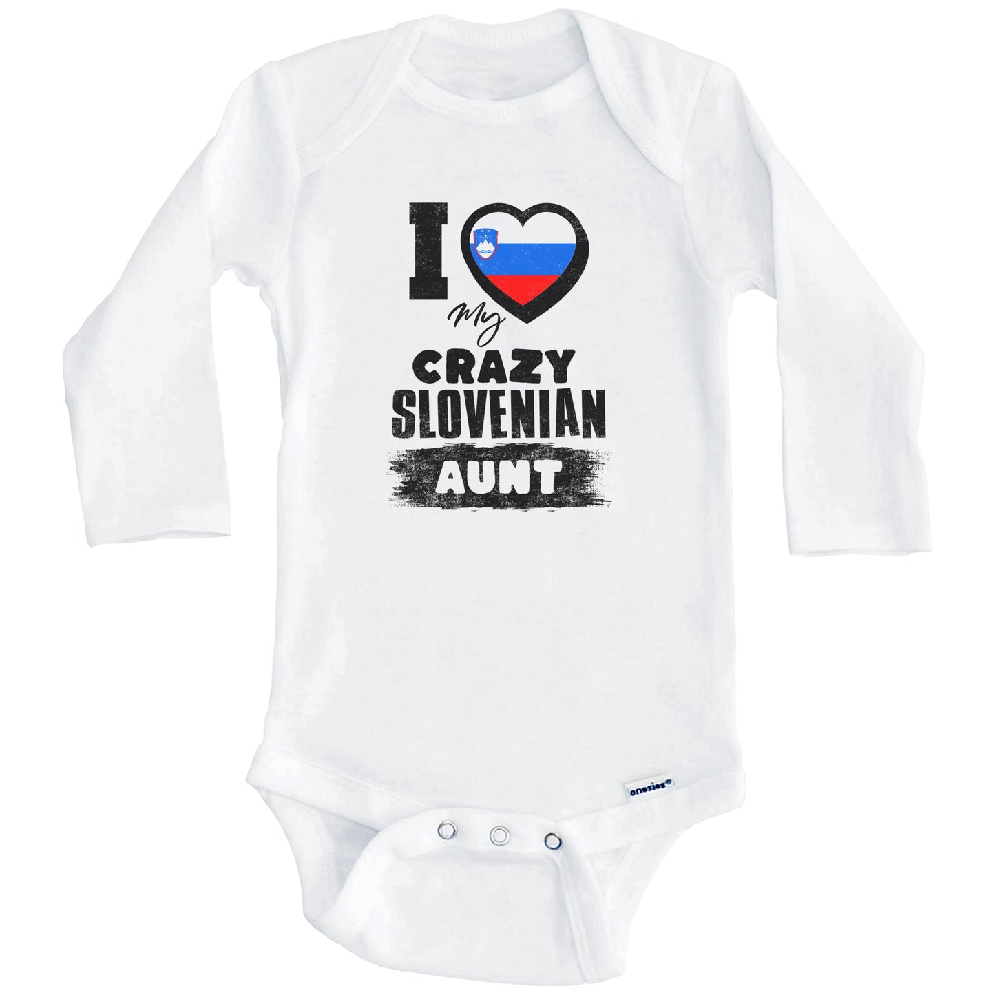 I Love My Crazy Slovenian Aunt Funny Slovenia Flag Niece Nephew Baby Bodysuit (Long Sleeves)