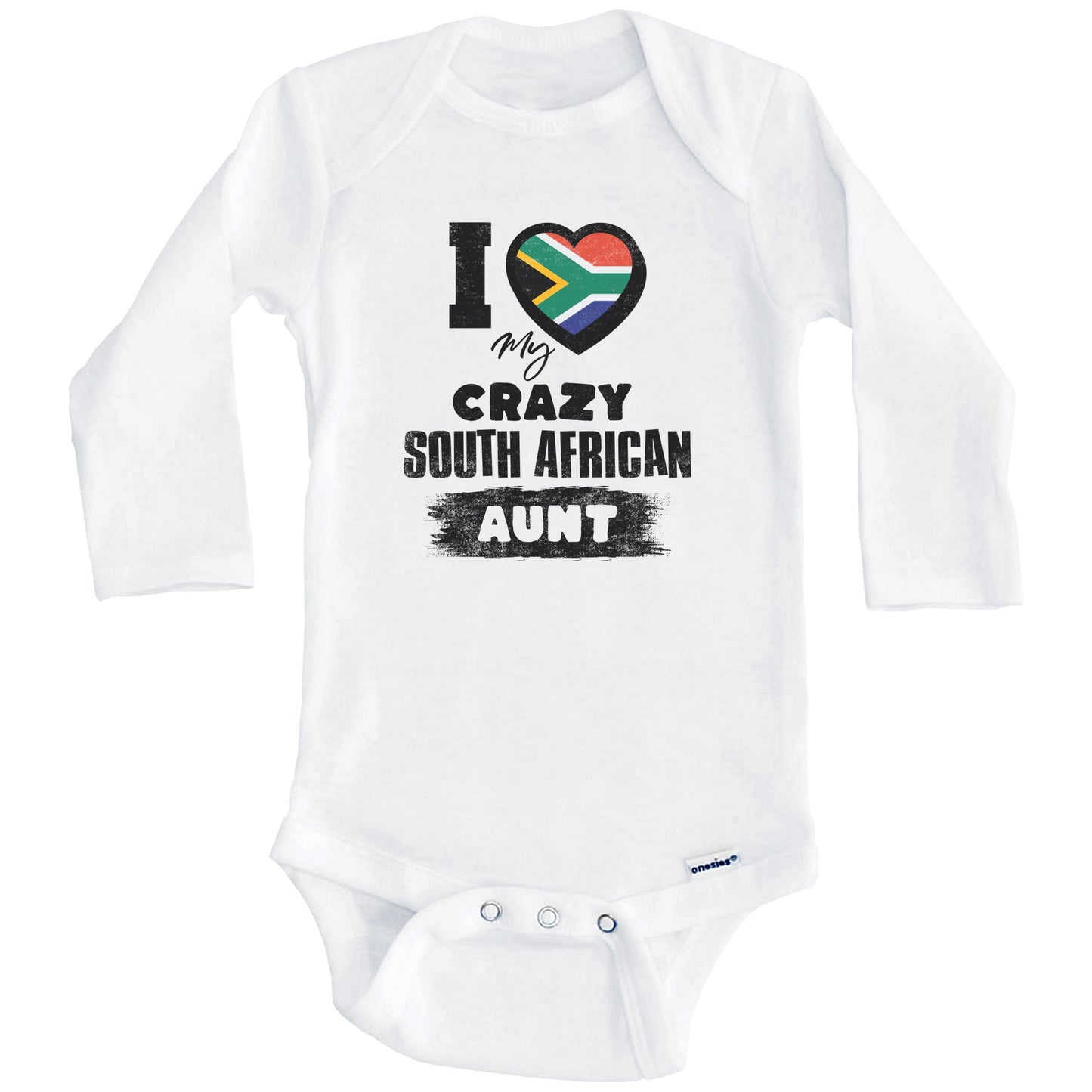 I Love My Crazy South African Aunt Funny South Africa Flag Niece Nephew Baby Bodysuit (Long Sleeves)